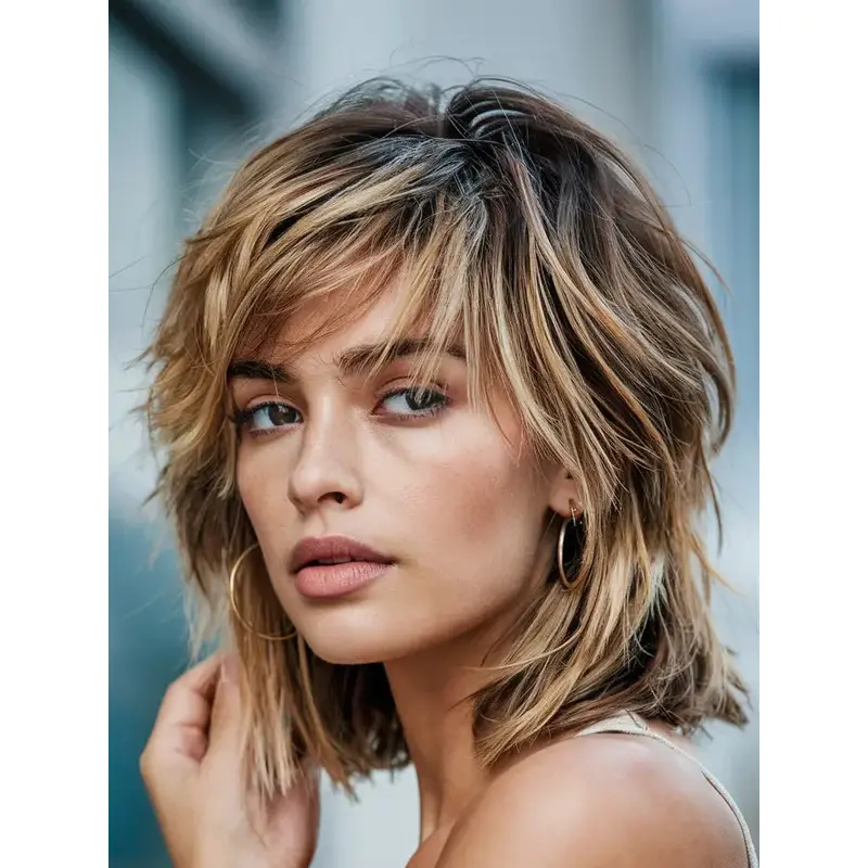 Medium Blonde Wig With Bangs Synthetic Shoulder Length Lace Front Straight 12" Wigs