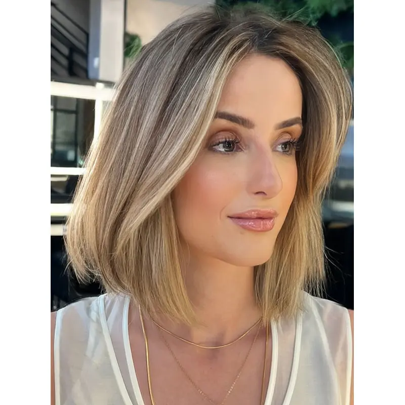 Medium Length Hair Wig Chin Length Monofilament Remy Human Hair 12" Wigs