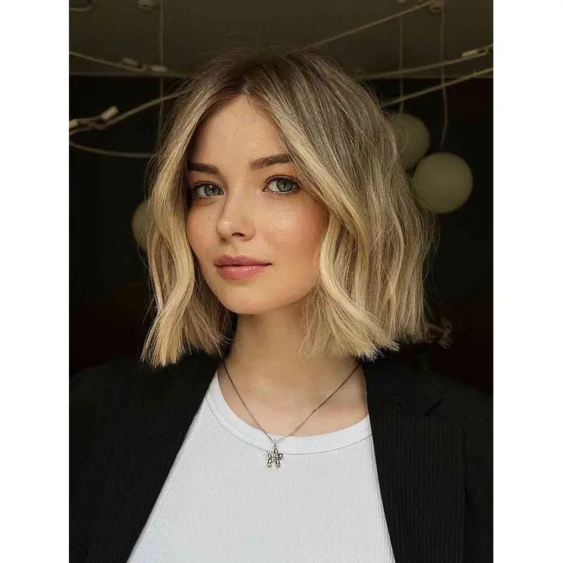 Medium Length Wigs Wavy Bobs Wigs Synthetic Lace Front Wigs