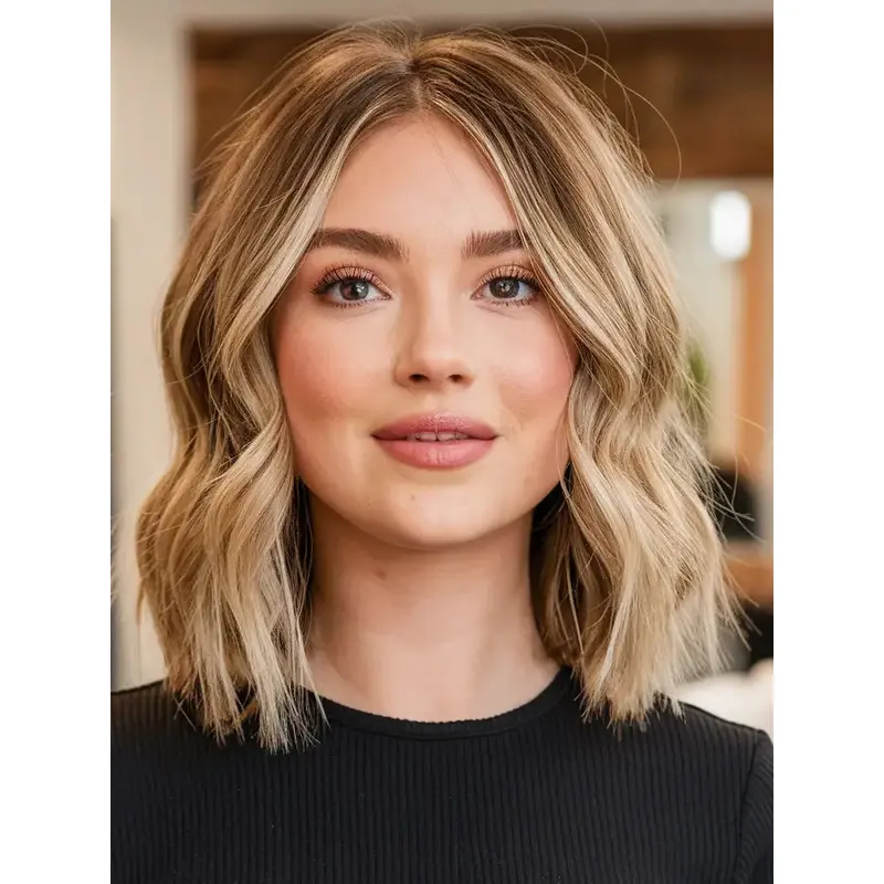 Medium Wigs For Ladies 12" Without Bangs Synthetic Lace Front Blonde Wigs