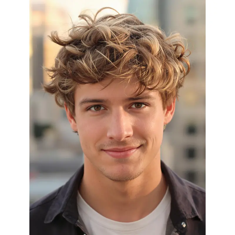 Men Hair Wig Synthetic Wavy Layered Blonde Short Wigs