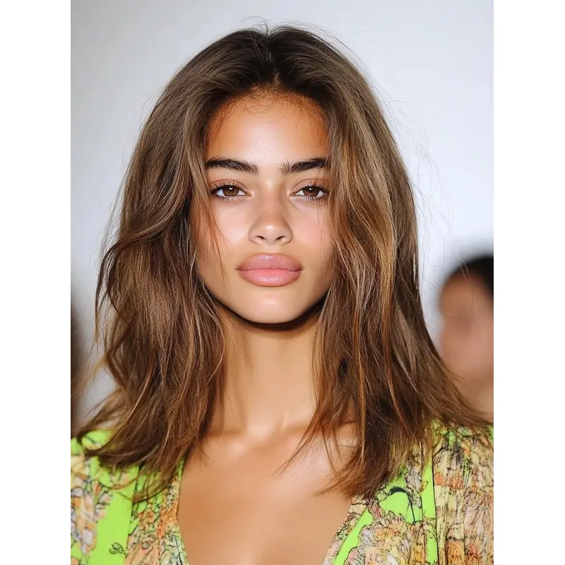 Straight Medium Wig 14" Synthetic Lace Front Without Bangs Shoulder Length Brown Wigs