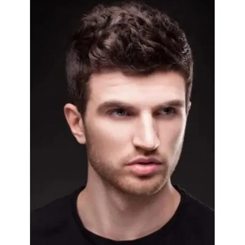 Wavy Cropped Mono Crown Brown Synthetic Top Tousled on Top Wigs