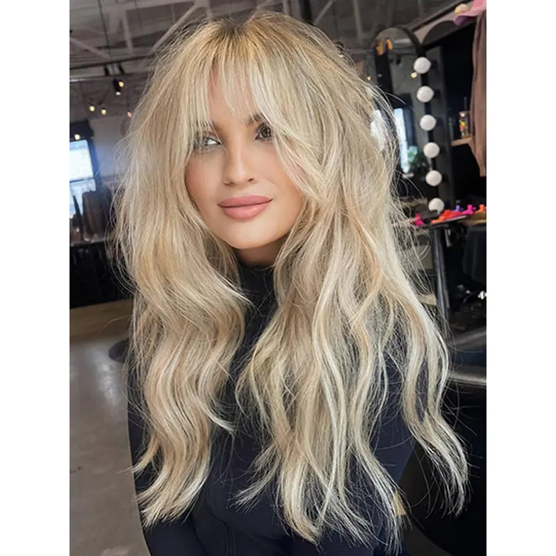 18" Lace Front Wavy Blonde Wigs Long