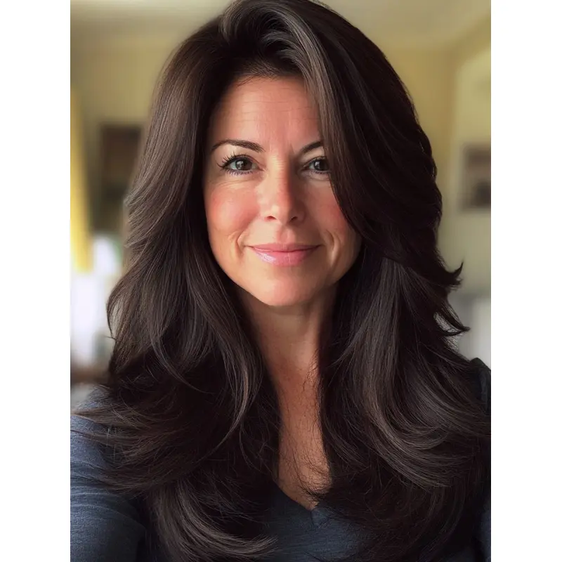 Dark Brown Long Wig Lace Front 18" Layered Wavy Wigs