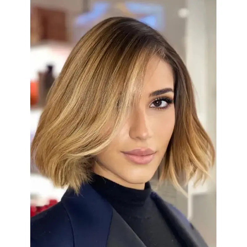 Lace Wigs Synthetic Shoulder Length Wigs Wavy Side Part Bob Wigs