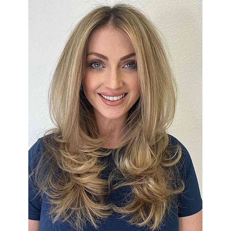 Long Blonde Wigs Synthetic Without Bangs Wig Ceter Part Wigs Long Hair Wigs