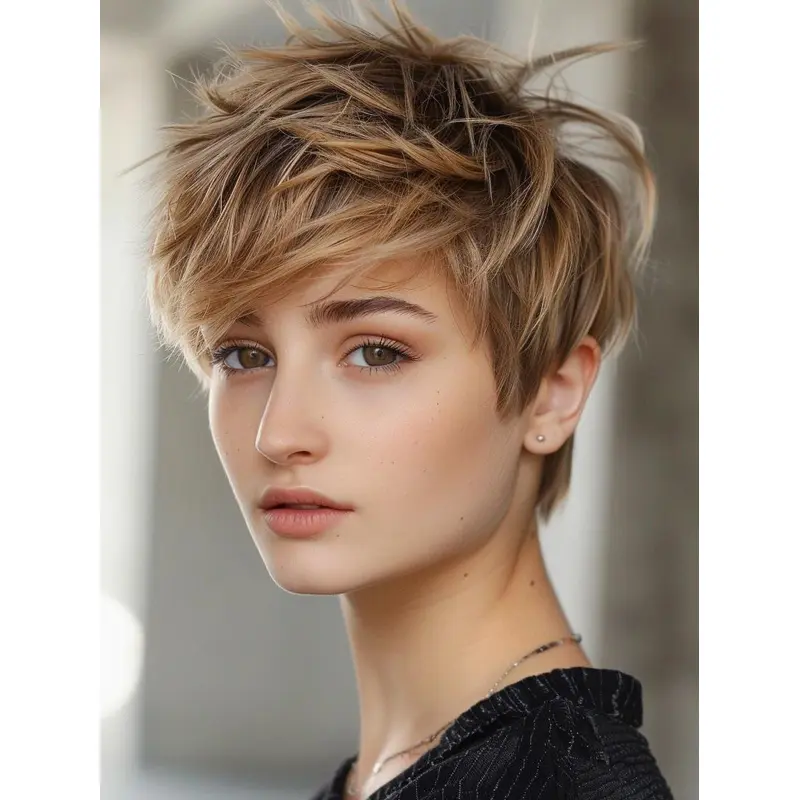 Short Blonde Pixie Wig Synthetic Straight Layered Wigs