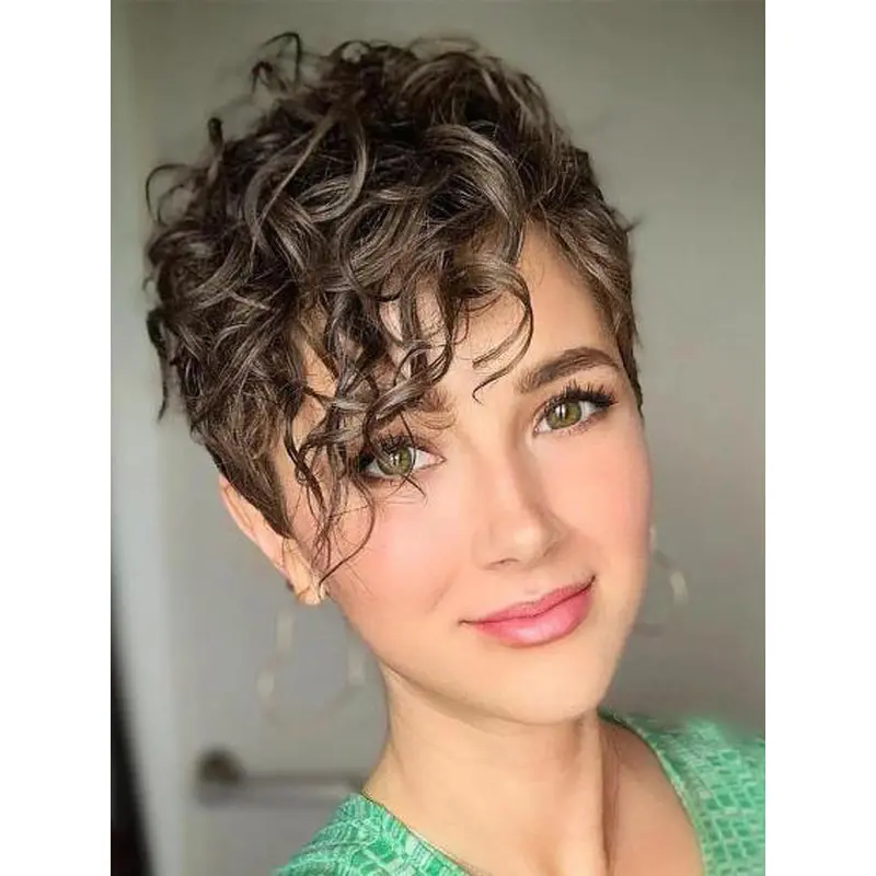 Short Curly Wigs With Bangs 4" Monofilament Brown Wigs