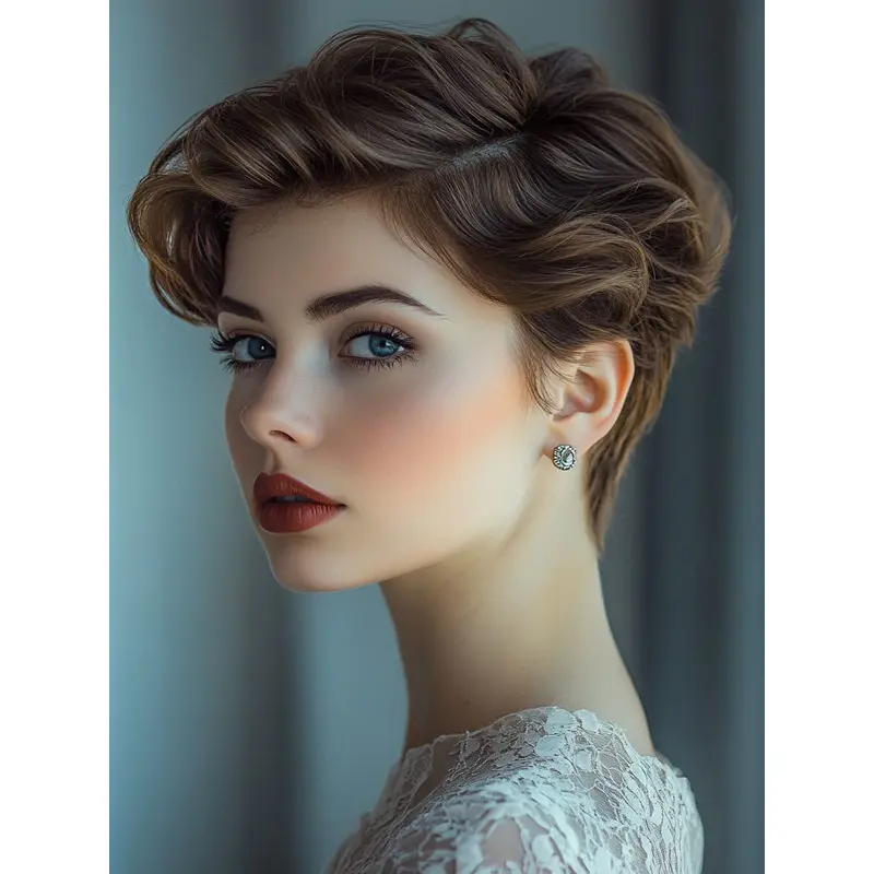 Short Hair Wig Styles Brown Synthetic 8" Curly Lace Front Bobs Wigs