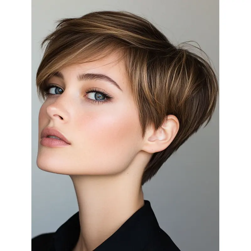 Short Hairstyle Wigs Boycuts Monofilament 6" Brown Straight Wigs