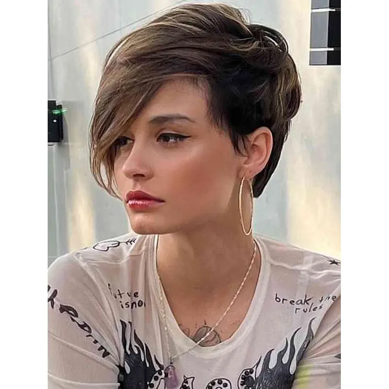 Short Pixie Wigs Side Swept Natural Cool Short Lace Front Wigs