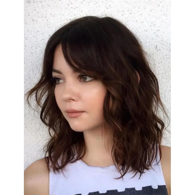 Shoulder Length Wig Lace Front Layered Wigs Synthetic Wavy Wigs