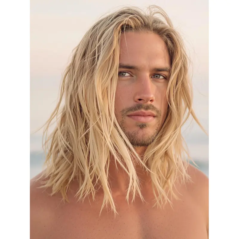 Wigs For Bald Men Wavy Shoulder Length 14" Blonde Synthetic Wigs