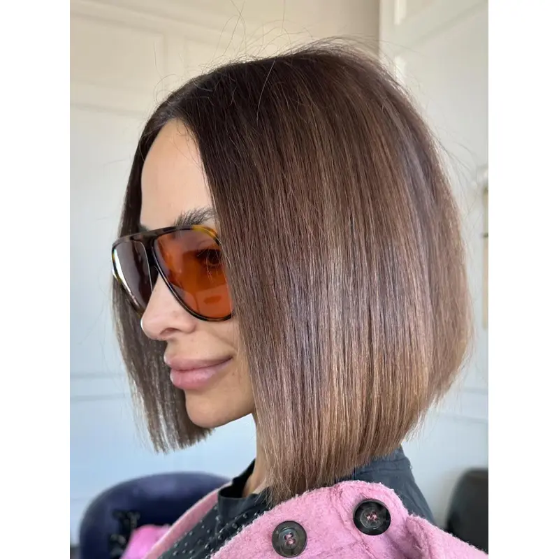 Bob Hair Wig Brown Remy Human Hair Straight Chin Length Lace Front 10" Wigs