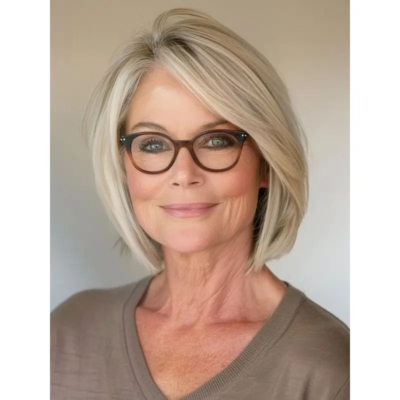 Bob Style Human Hair Wig Blonde 10" Layered Lace Front Wigs