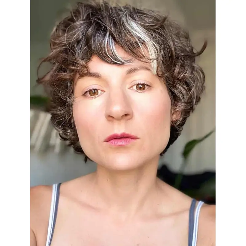 Ladies Short Wigs Brown Synthetic Wig Short Curly Wig Lace Front Pixie Wigs