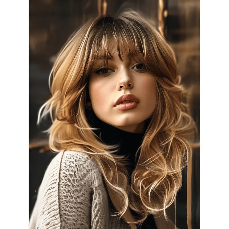 Long Blonde Wigs Human Hair 16" Monofilament Wavy Wigs