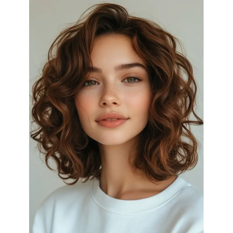 Medium Brown Curly Wig 12" Monofilament Synthetic Wigs