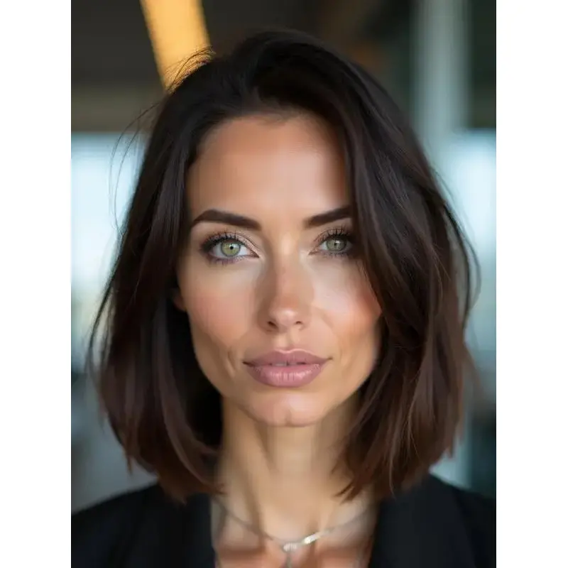 Medium Brown Lace Front Wig 12" Bobs Shoulder Length Synthetic Straight Wigs