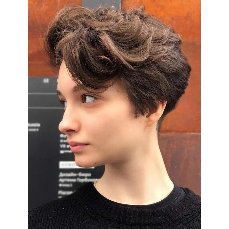 Short Curly Wigs Fashion Synthetic Wig Brown Layered Pixie Wigs