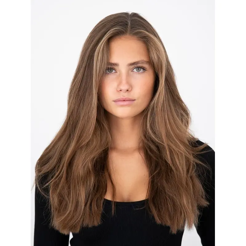 18" Remy Human Hair Monofilament Brown Long Hair Wig