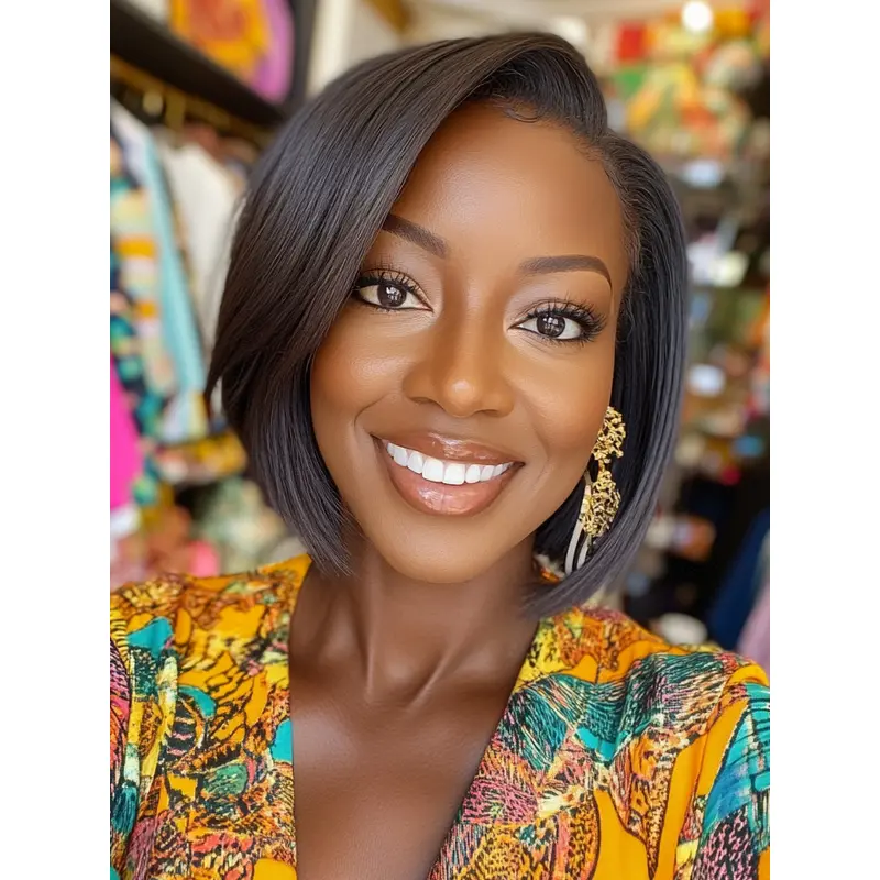 Asymmetrical Bob Wigs For African American 10" Straight Brown Wigs