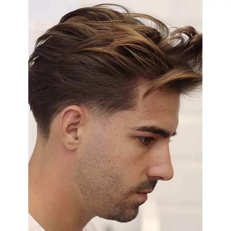 Blonde Monofilament Top Straight Medium Length Remy Human Hair Taper Fade Men Wigs