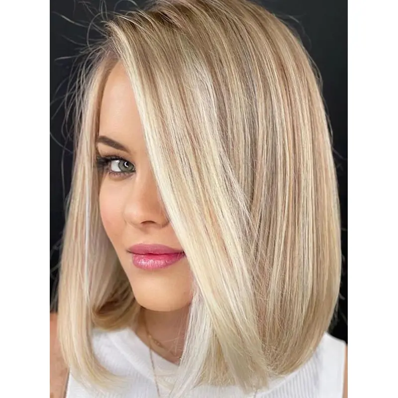 Bob Wigs Real Hair Blonde 12" Layered Monofilament Wigs