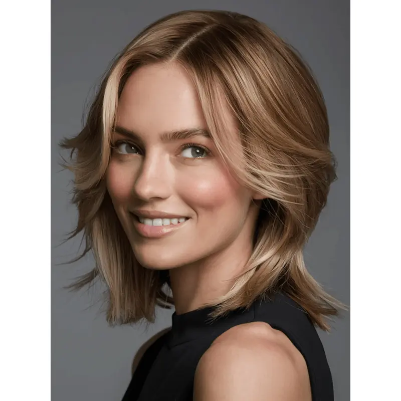 Lace Front Remy Hair Wigs Medium Layered Wavy Blonde Wigs