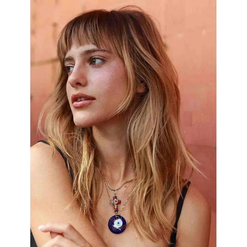 Lace Front Wigs With Bangs Wavy Synthetic Wigs Shoulder Length Blonde Wigs