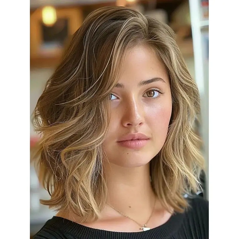 Medium Wigs For Ladies 14" Without Bangs Synthetic Lace Front Blonde Wigs