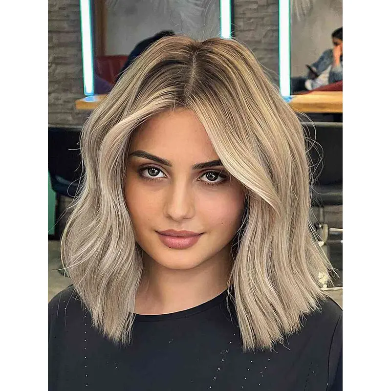 Mid Length Wigs Lace Front Blonde Wigs Without Bangs Synthetic Wigs