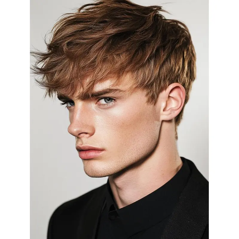 Short Blonde Wig Male Monofilament Wavy With Bangs 4" Wigs