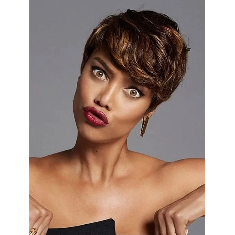 Short Wigs For African Ladies Synthetic Wavy Boycuts Wigs