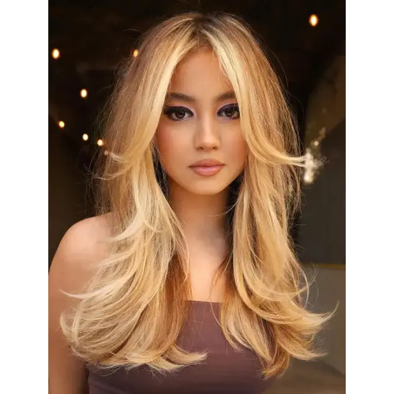 Wigs Blonde Long Wavy Synthetic Wig Lace Front Long Layered Wigs