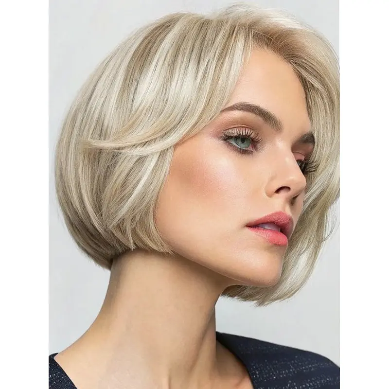 Bob Wig Blonde Synthetic 10" Straight Layered Wigs