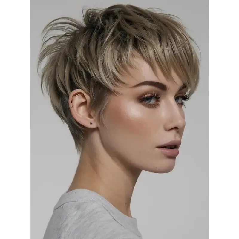 Human Short Wigs Straight Blonde 6" Boycuts Monofilament Wigs
