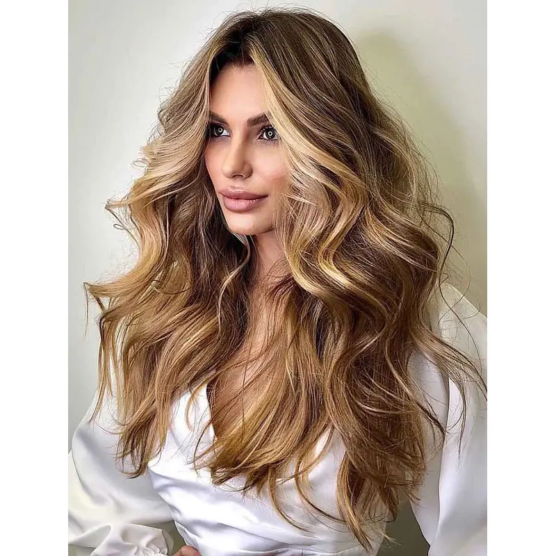 Long Blonde Wigs For Sale Synthetic Wavy Wig Without Bangs Long Wigs