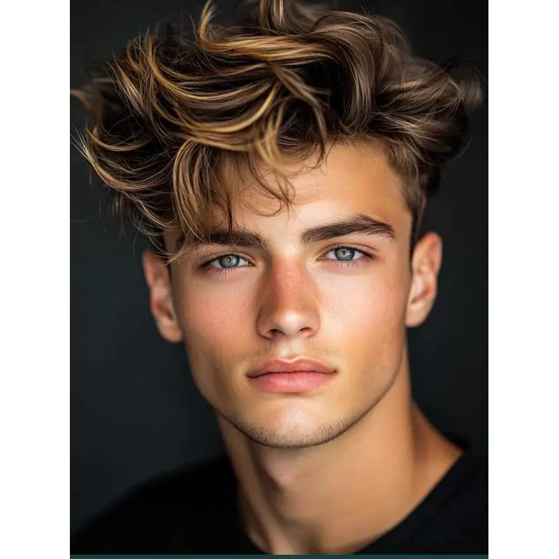 Man'S Wig Blonde Curly 4" Monofilament Wigs