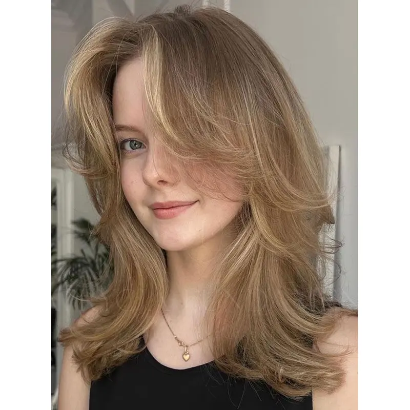 Medium Blonde Wig Wavy 14" Layered Monofilament Wigs