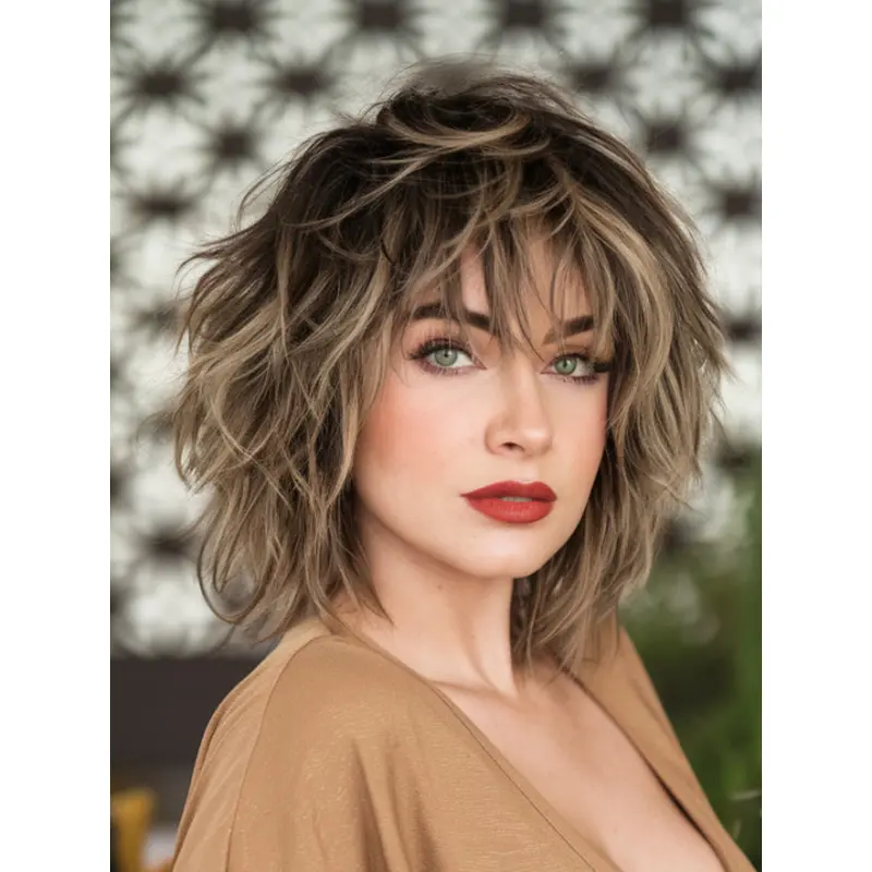 Medium Layered Wigs Lace Front Synthetic 12" Blonde Wavy Shoulder Length Wigs