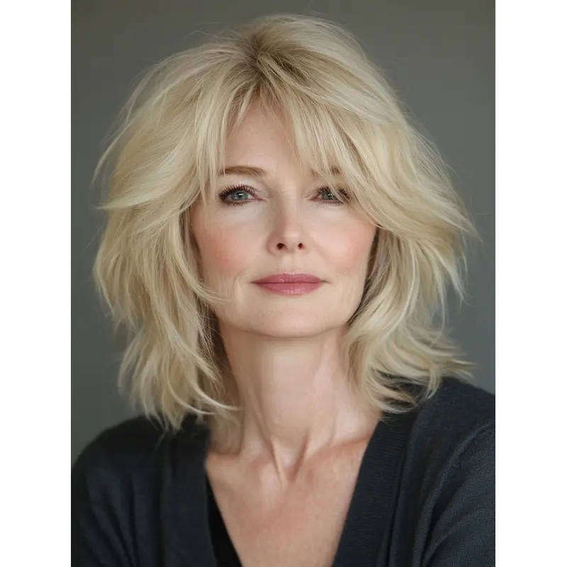 Medium Length Wigs For Older Women 12" Wavy Synthetic Blonde Wigs