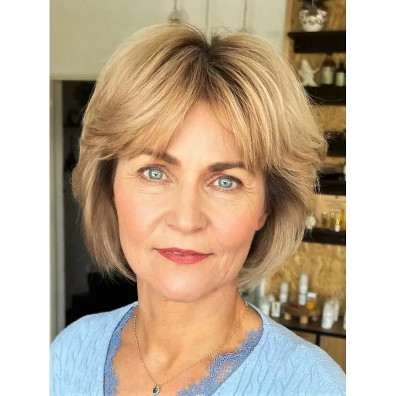 Short Blonde Wig Remy Human Hair 8" Monofilament Wigs