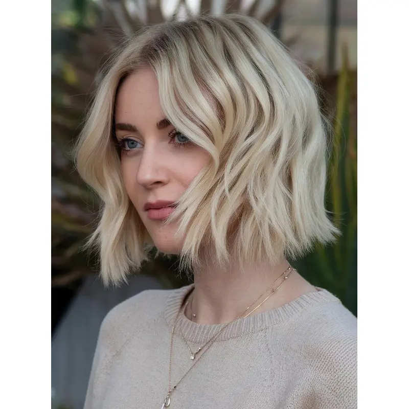 Human Hair Bob Style Wigs Blonde 10" Layered Monofilament Wigs