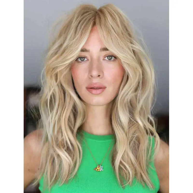 Long Wigs With Bangs Ideal Wavy Blonde Wigs Human Hair Lace Front Long Wigs