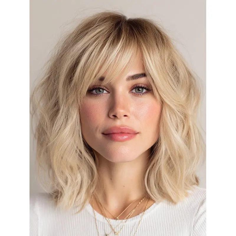 Medium Bob Wigs 12" Wavy Monofilament Synthetic Wigs