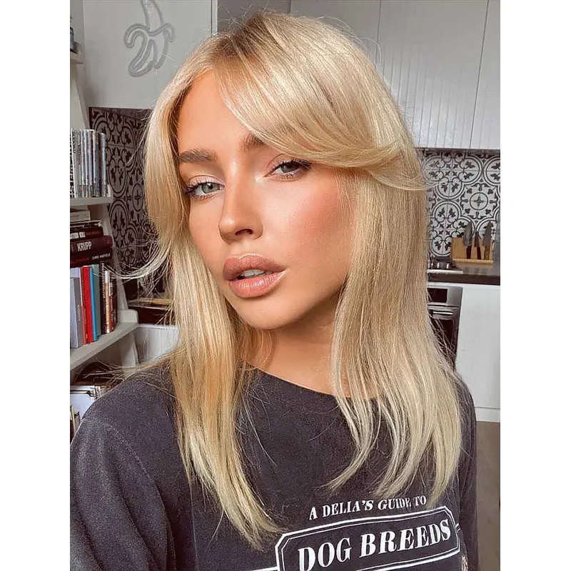 Medium Length Blonde Wigs Lace Front Straight Wigs Synthetic Wigs