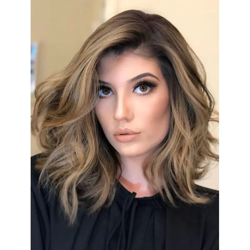 Medium Length Layered Wigs Wavy Synthetic Wigs Lace Front Wigs