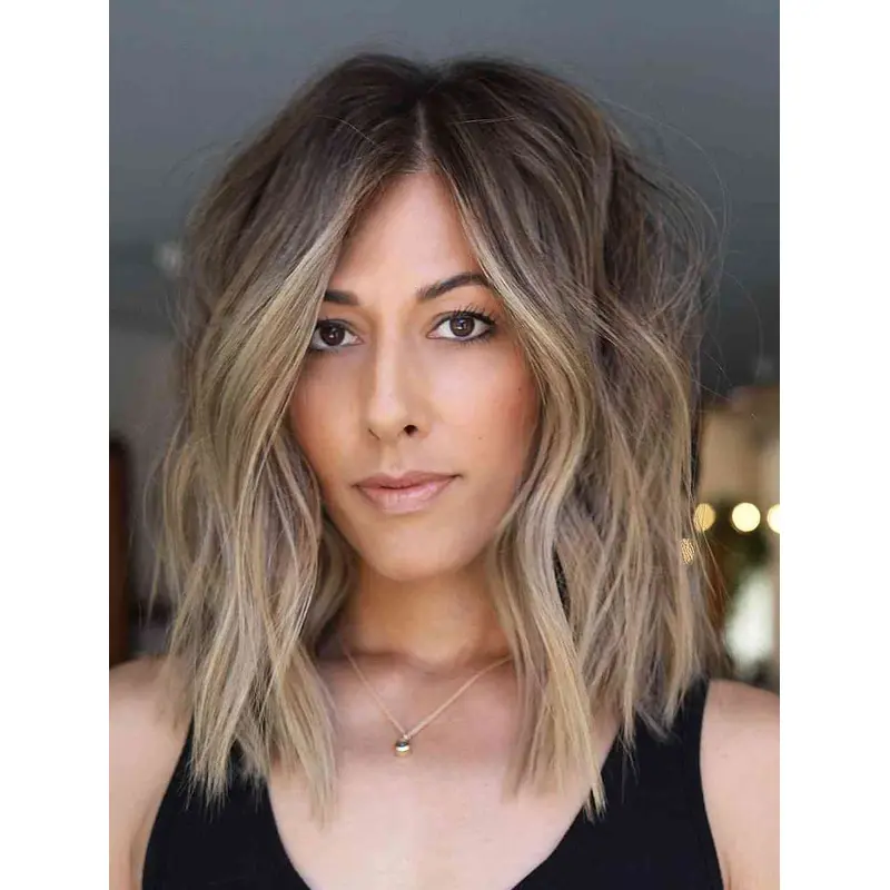 Medium Length Wigs Lace Front Wavy Wigs Synthetic Without Bangs Wigs